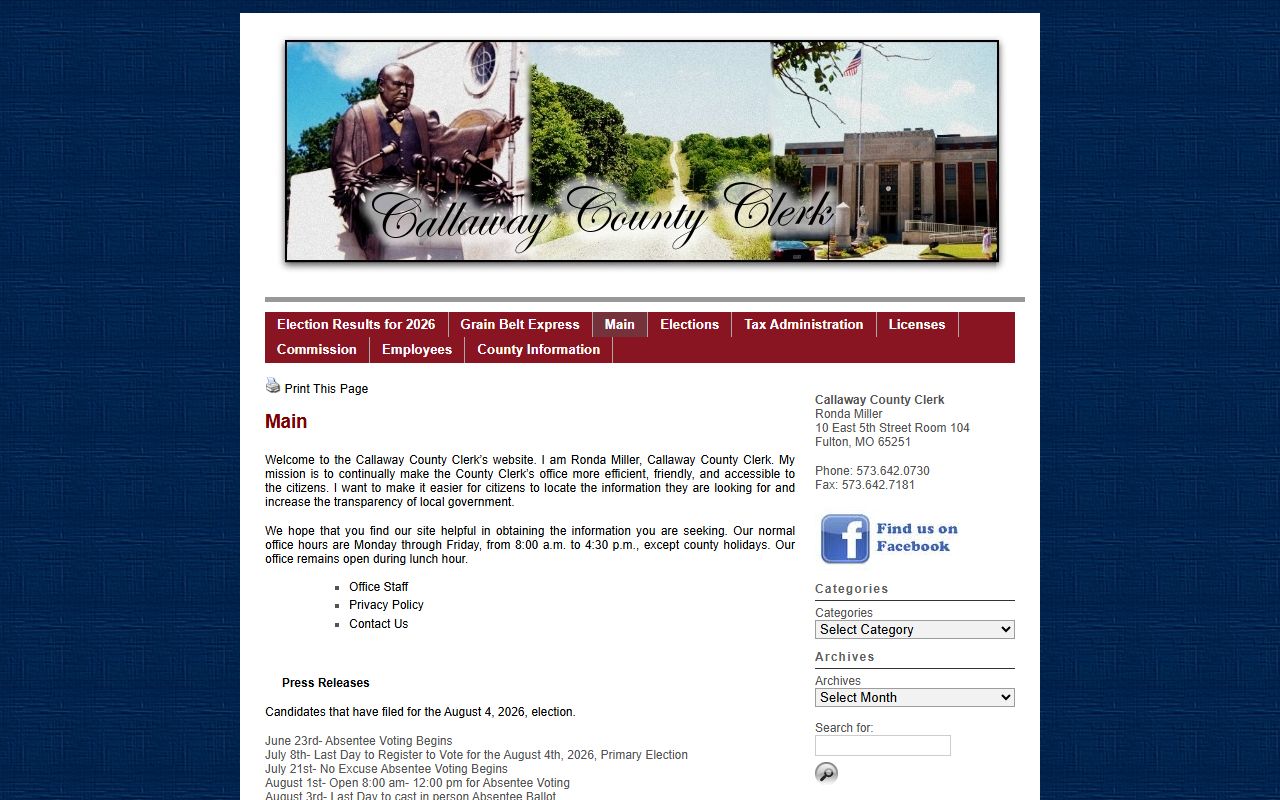Callaway County Circuit Clerk records County Clerk distinction