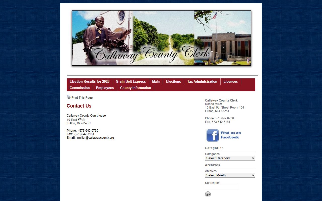 Callaway County Circuit Clerk records County Clerk contact page