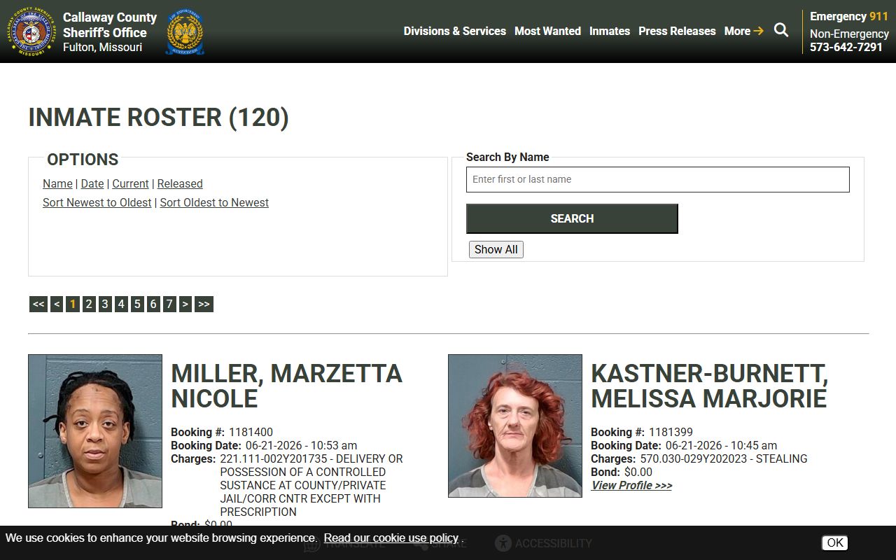 Callaway County arrest records current inmate roster