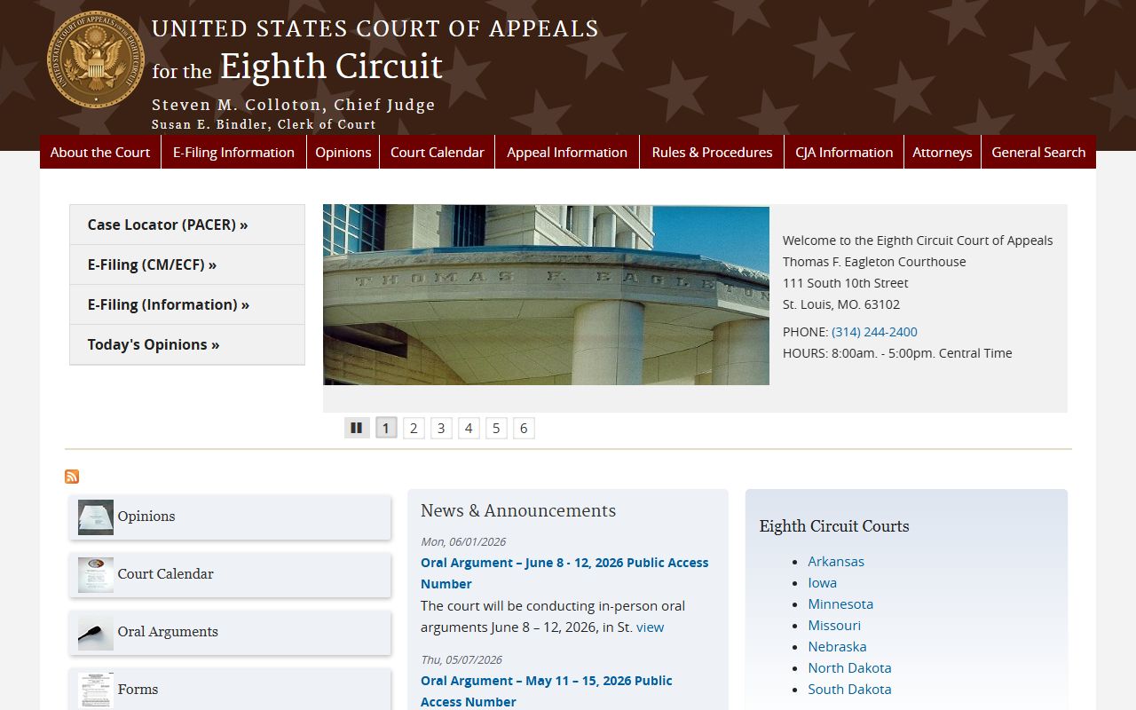 Callaway County court dockets Eighth Circuit court page