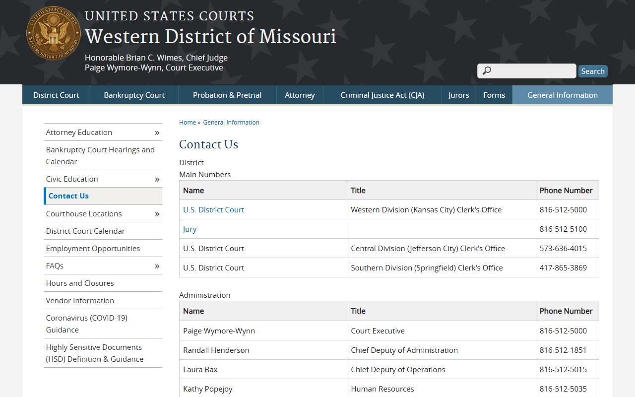 Callaway County court dockets Western District contact page