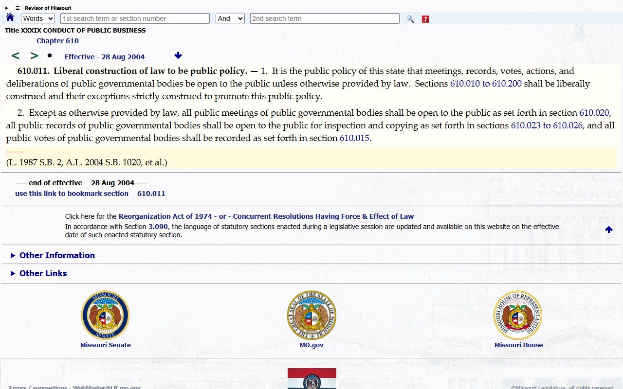 Callaway County court records Missouri open records statute