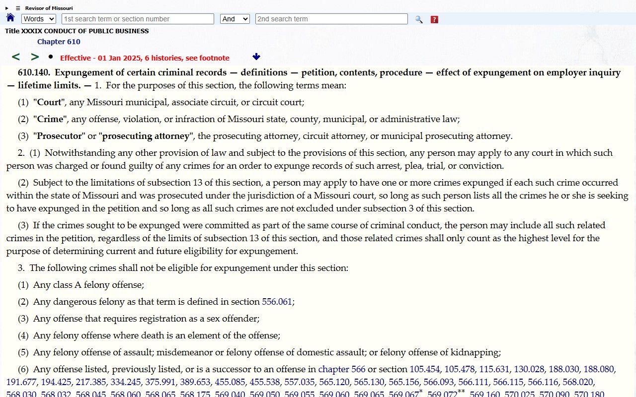 Callaway County criminal court records Missouri expungement statute