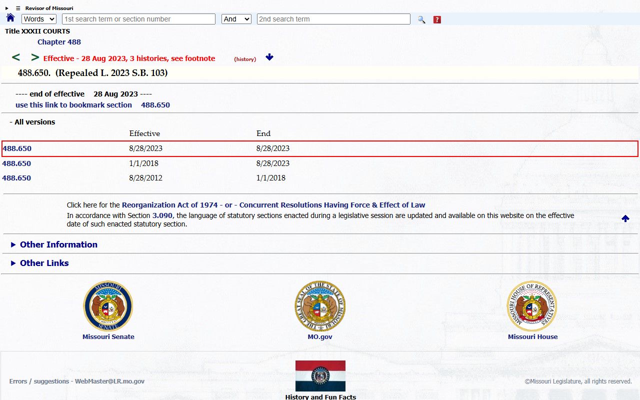 Callaway County criminal court records Missouri expungement surcharge statute