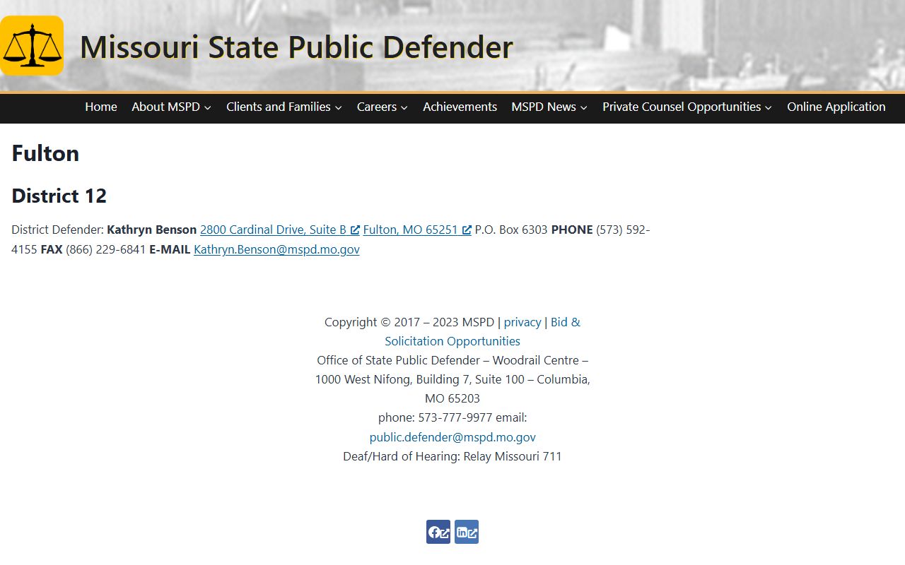 Callaway County criminal court records Missouri State Public Defender Fulton office