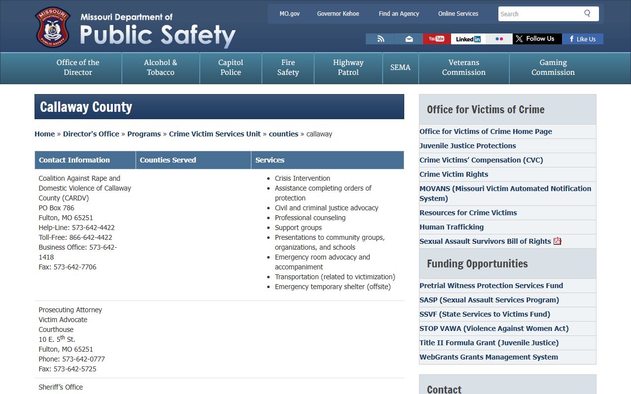 Callaway County criminal court records victim services page
