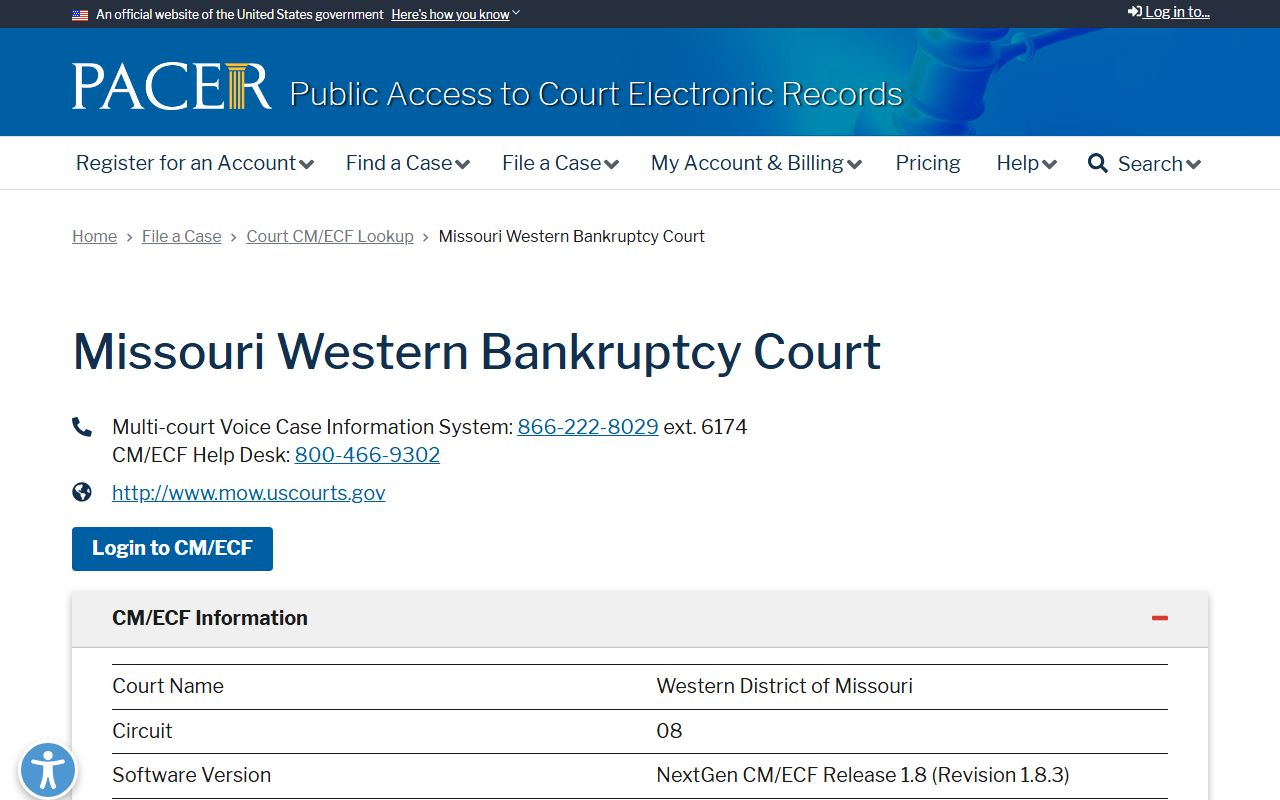 Callaway County Circuit Court PACER federal bankruptcy lookup