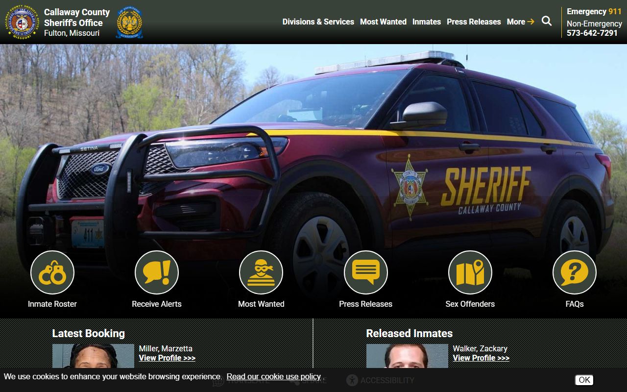 Callaway County criminal warrant inmate and sheriff records homepage