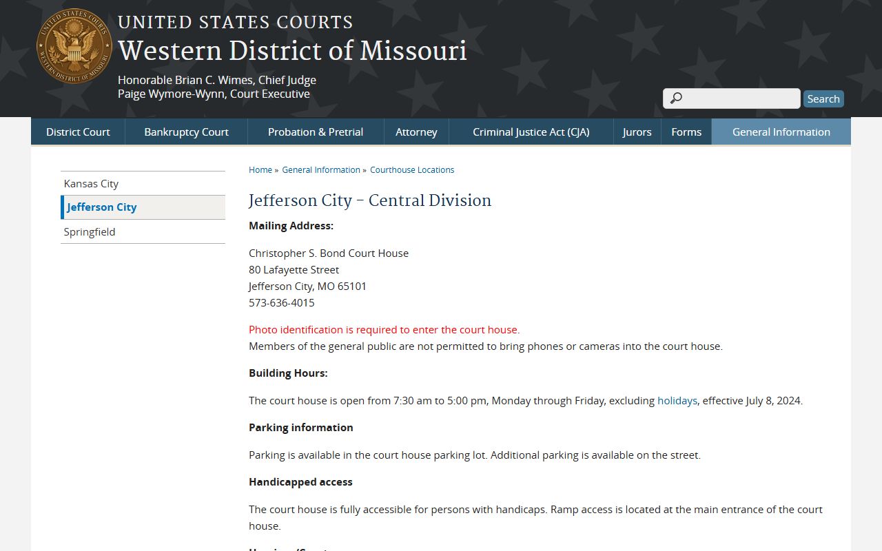 Callaway County federal court records Jefferson City courthouse