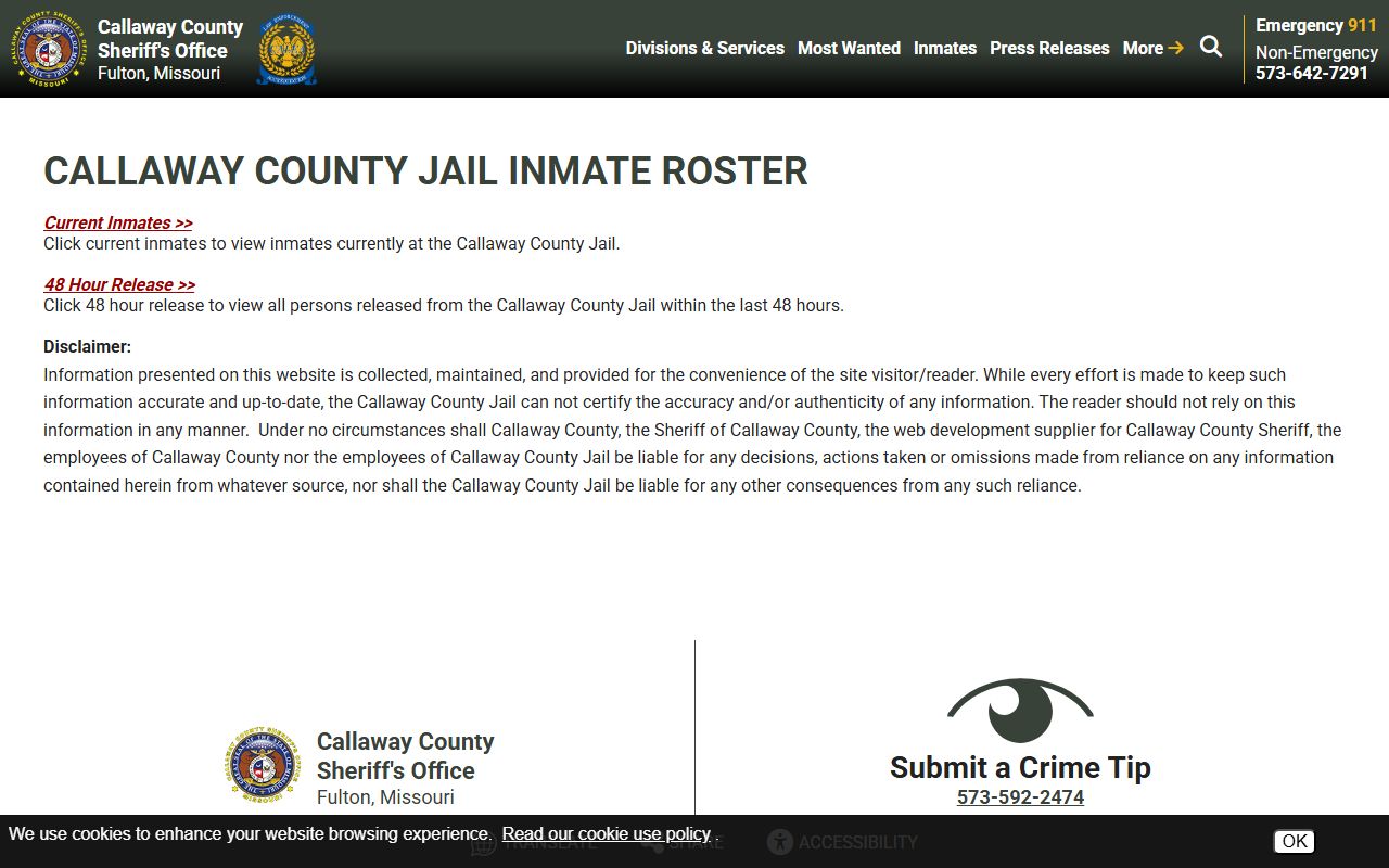 Callaway County inmate records jail roster chooser