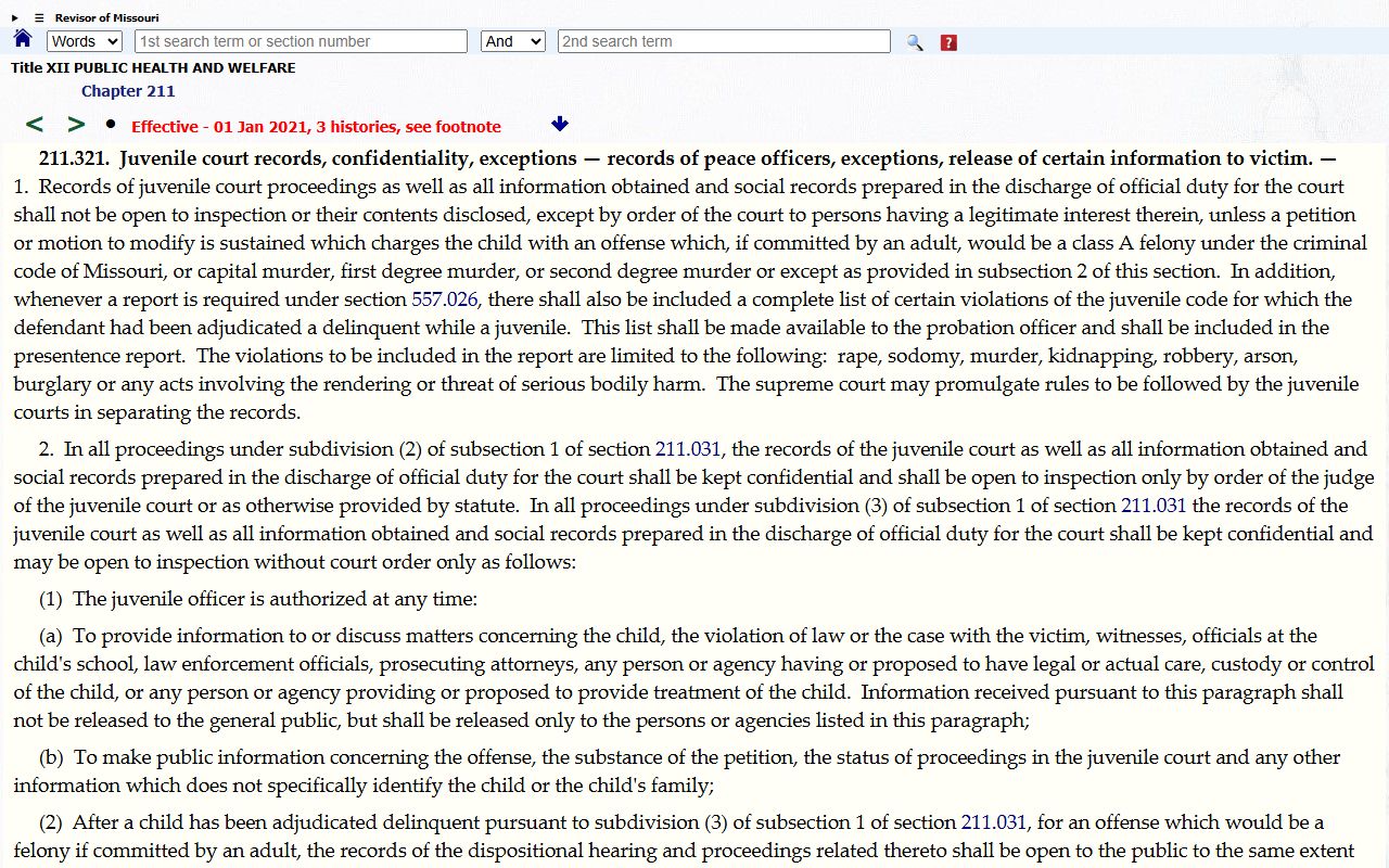 Callaway County probate records Missouri juvenile confidentiality statute