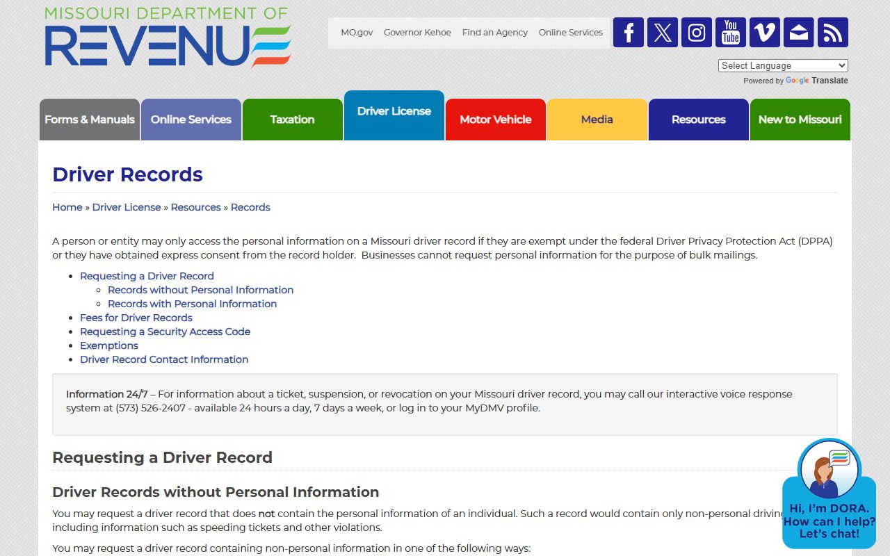 Callaway County traffic court records Missouri driver record access