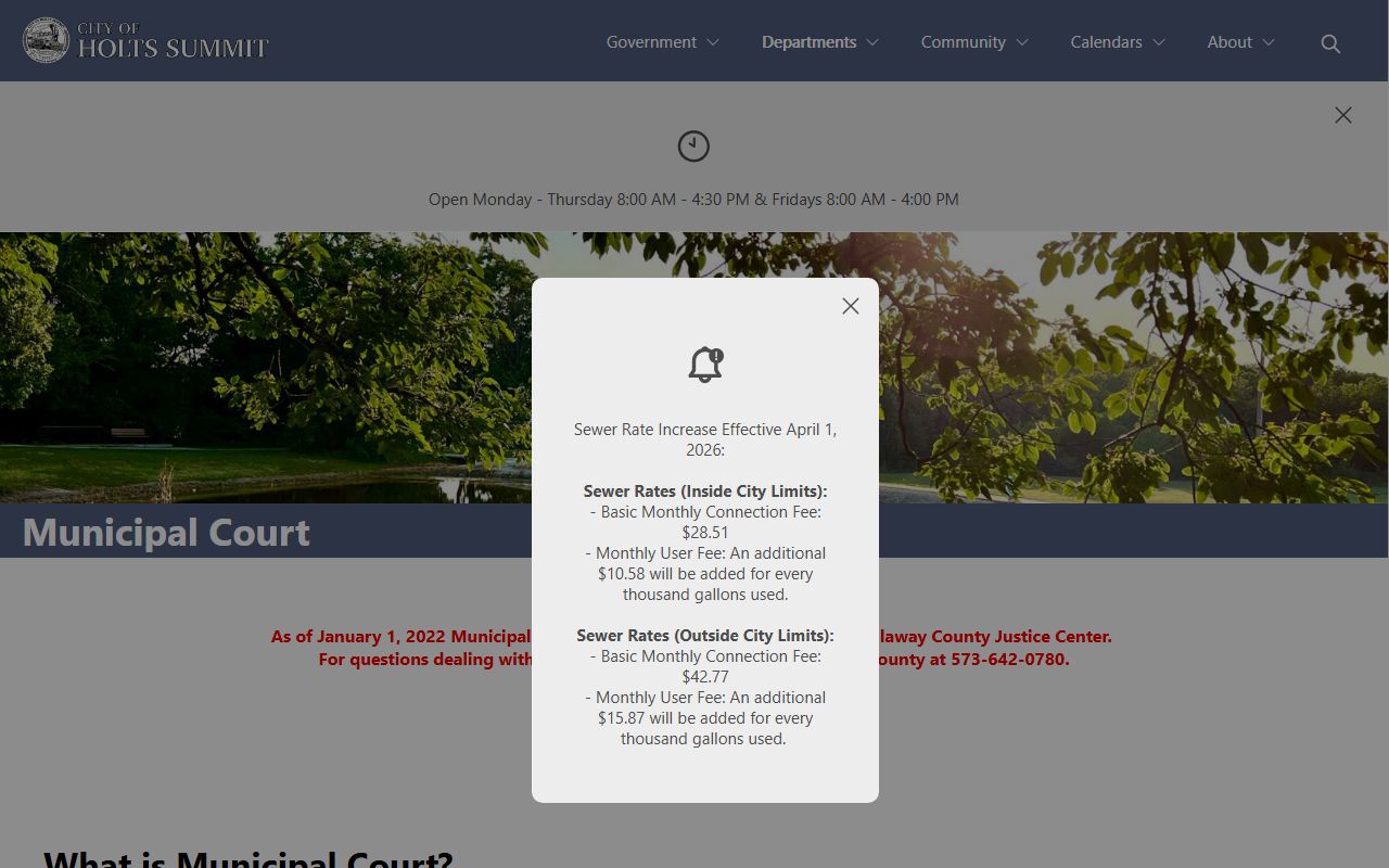 Callaway County traffic court records Holts Summit municipal court