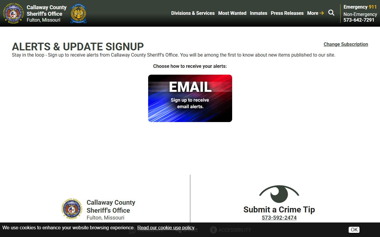 Callaway County warrant records sheriff alert signup