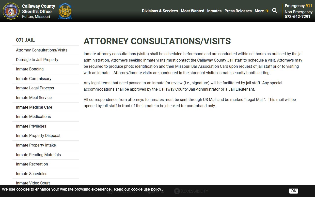 Callaway County warrant records attorney consultation visits